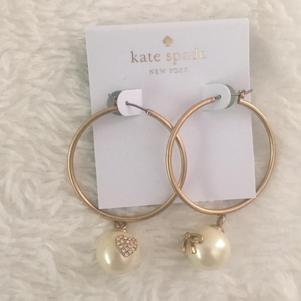 Kate Spade  Gold-Tone Pavé  Pearl Hoop Earrings